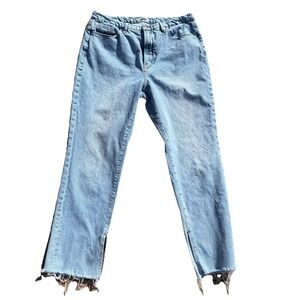 Good American Straight Leg‎ High Waist Frayed Hem Women's Size 16/36x31 Stretch